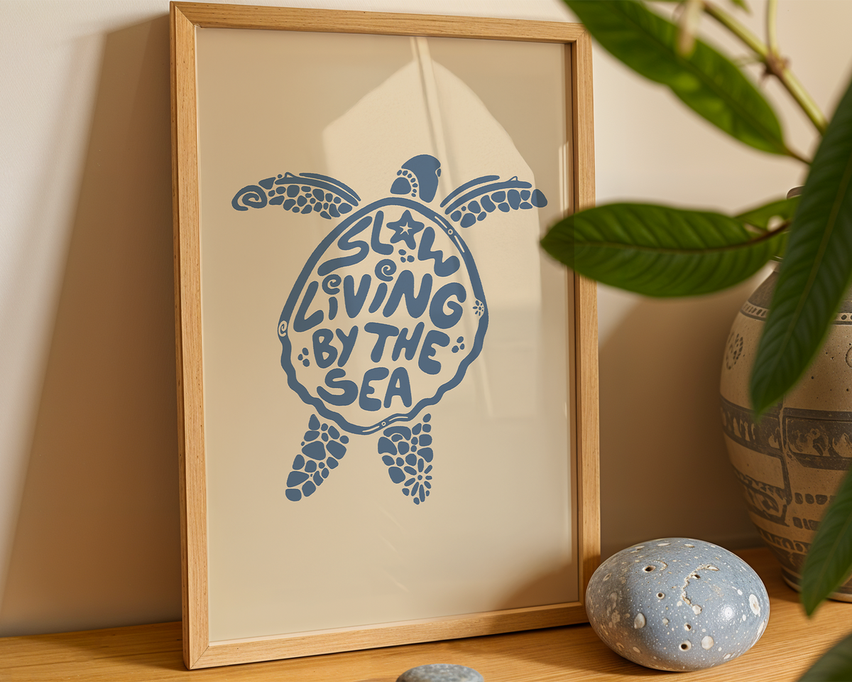 SLOW LIVING BY THE SEA POSTER