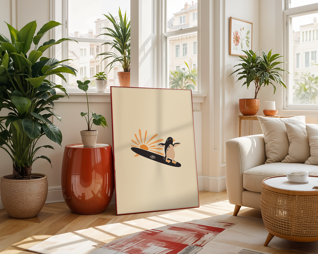 SURF AND SUN PINGUIN POSTER